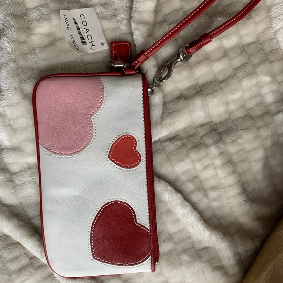 Coach Handbags - Coach NEW WITH TAGS, wristlet- pink + red hearts